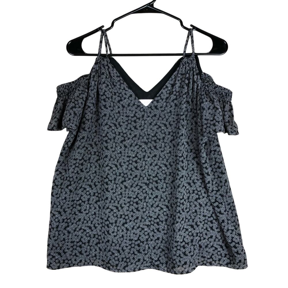 LOFT Womens Blouse Black White Petite Cold Shoulder Short Sleeve Lined Tank SP